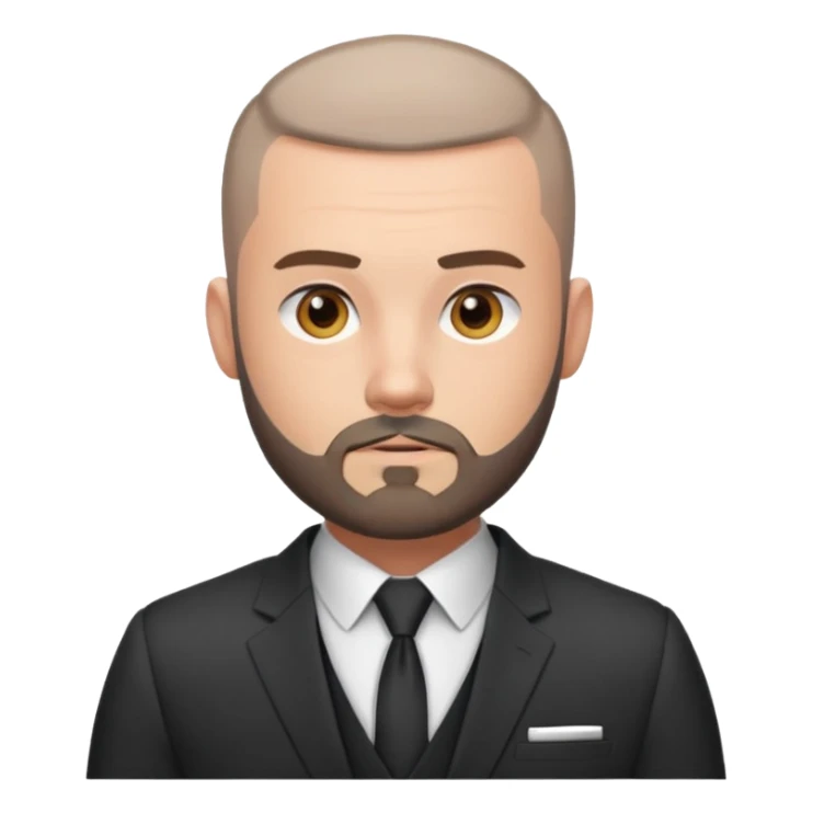 Fit adult man, white, with buzzcut, with nice beard, wearing suit sticker