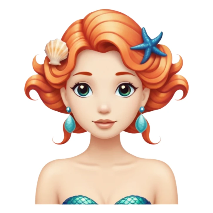 mermaid with seashells in hair, starfish earrings sticker