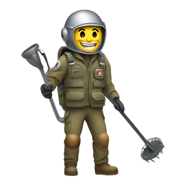 happy deminer holding metal detector looking for landmine sticker