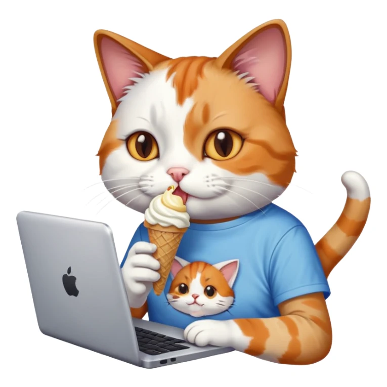 cat eating ice cream with a reddit shirt on and on a computer  sticker