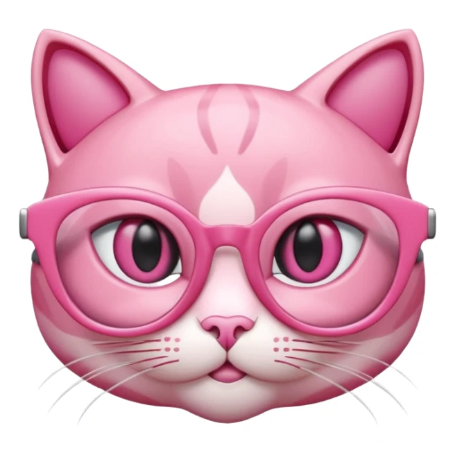 A 3D cartoon rose-pink cat-eye spectacle, glossy curved frame, soft reflections, isolated on plain background, Memoji-style. only glasses. sticker