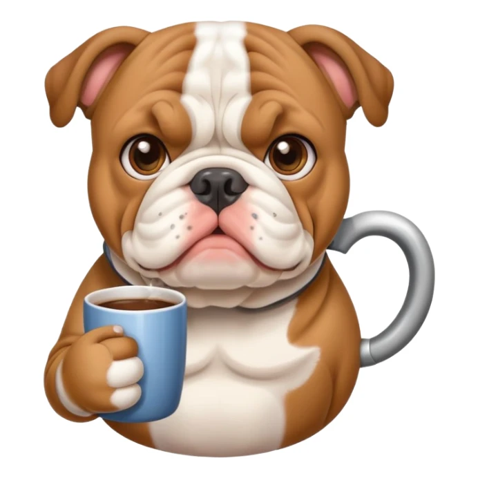 cute English bulldog holding a mug sticker