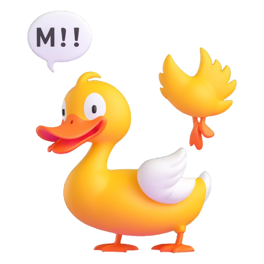 A cartoon-style duck with its beak open, inside a speech bubble it shouts “WAK!” in bold comic-style letters. Fun and expressive, white background sticker