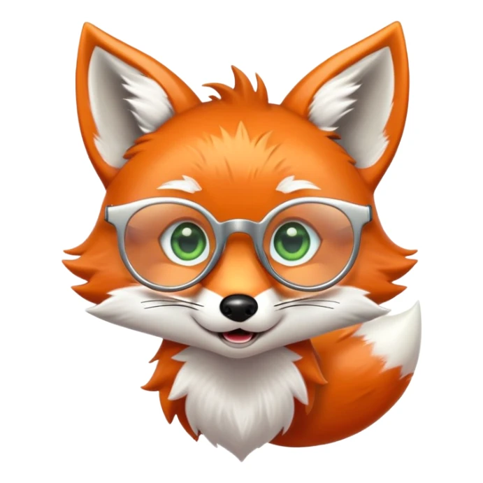 A surprised fox with sparkling fur, a glowing tail, a silver star on its forehead, and round glasses, with wide open mouth and eyes, looking shocked or scared sticker