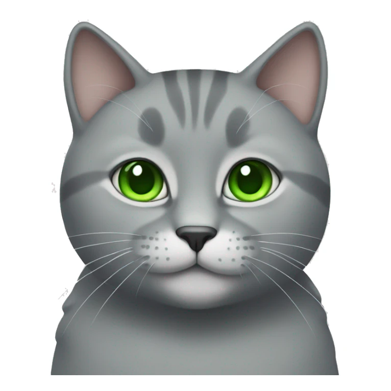 Grey cat with green eyes eating food sticker