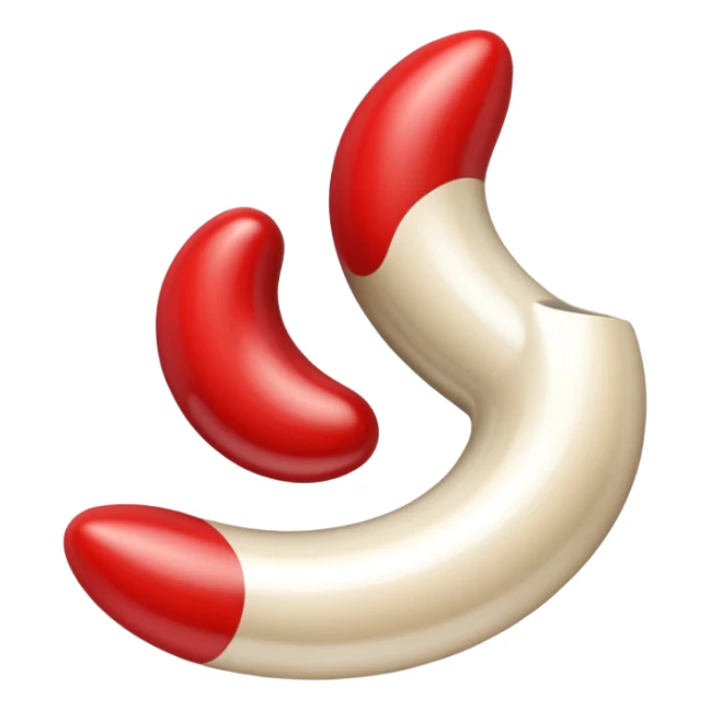 a pair of magatama (comma-shaped beads) side by side, in red and beige sticker