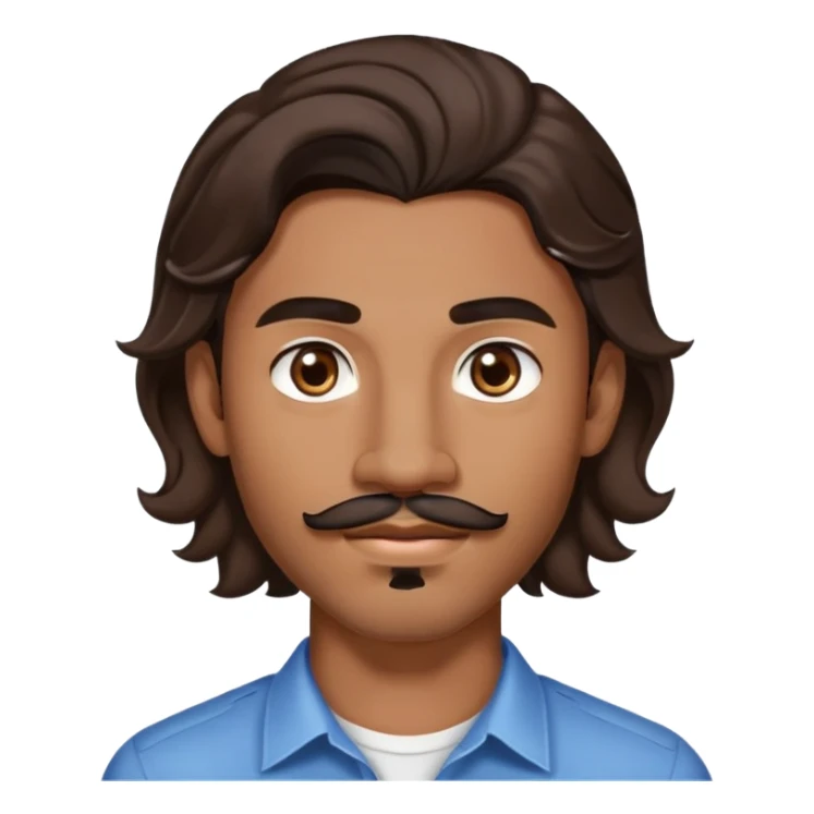 Young man with medium brown skin, mixed-race ethnicity, long wavy dark brown hair with a center part, mustache separated from goatee (no connection between them), medium brown eyes, diamond stud earrings in both ears, head only sticker