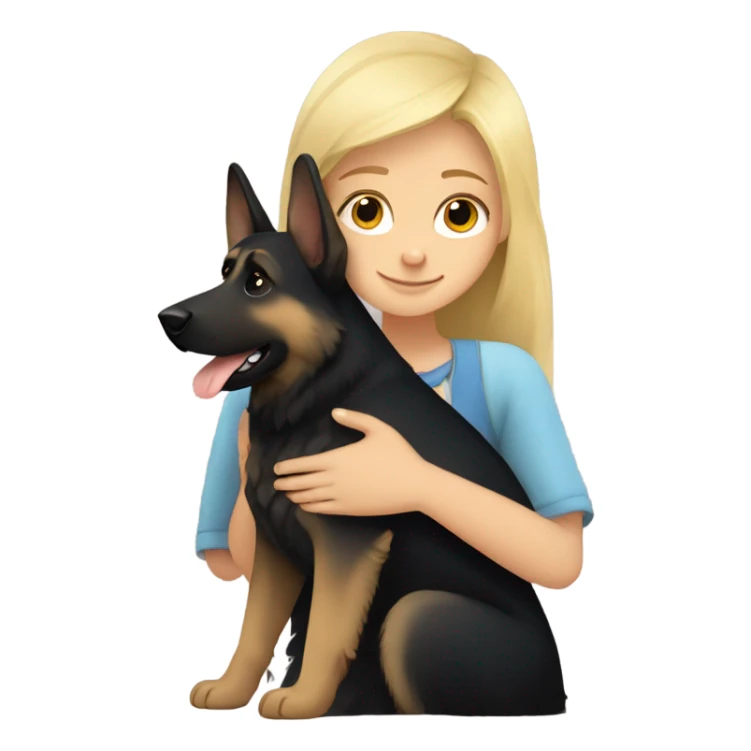 dark German shepherd and cute blond girl hugging sticker