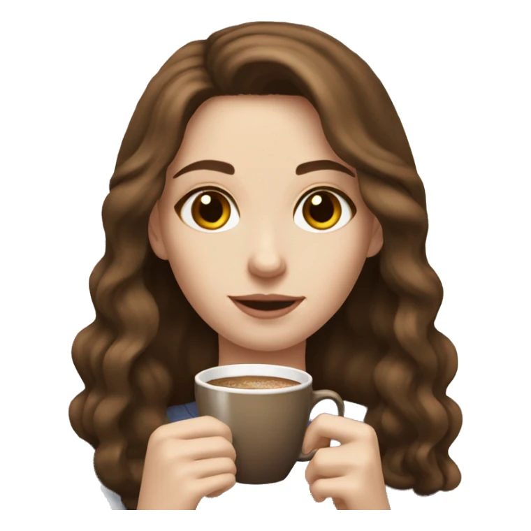 a brown haired girl with pale skin having a coffe sticker