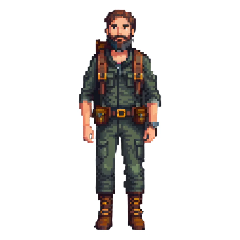 bearded man explorer with full body and detailed face, standing in fog sticker