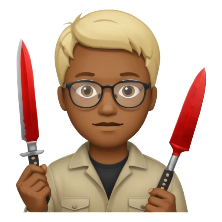 blonde black man with glasses and knives sticker