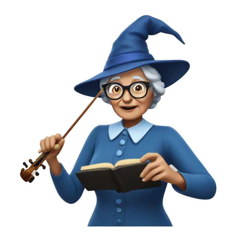 smart granny witch with glasses and blue hat directing orchestra sticker