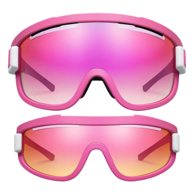 sporty pink shield visor sunglasses with thick layered frame, multi-level chunky design, substantial build, one-piece lens with color gradient sticker