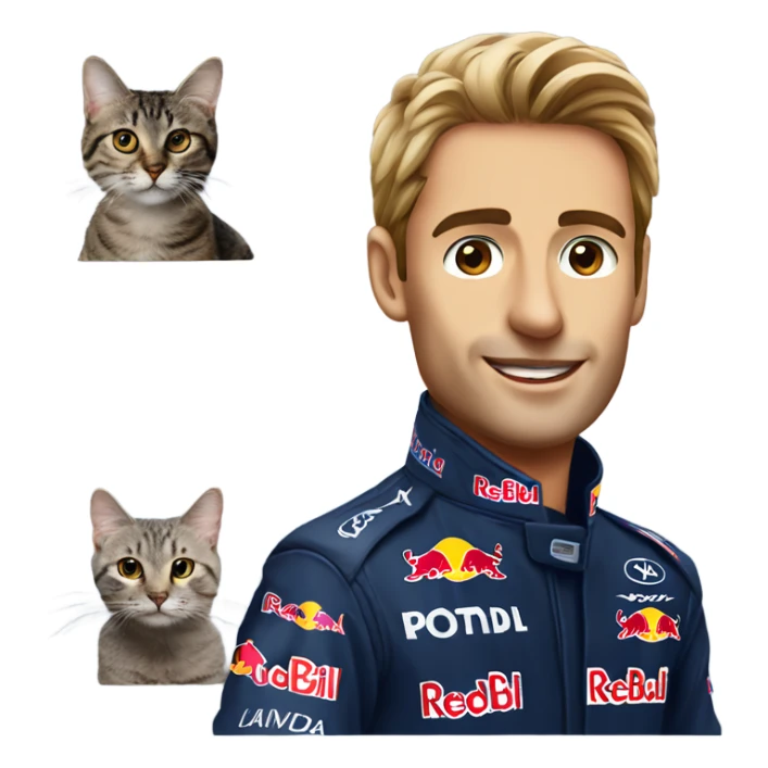 RedBull F1 car driver with a cat face  sticker