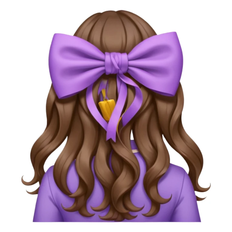 brown wavy long hair from behind with a medium lilac bow sticker