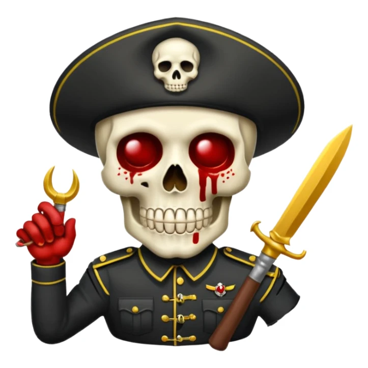 Una calavera 💀 soldado 🪖 mordiendo una bala en su boca sticker