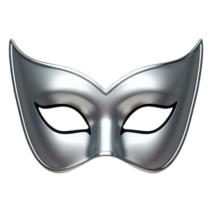 A sleek masquerade mask emoji made of polished silver chrome, smooth sensual curves, reflective metallic surface, mysterious sexy luxury vibe, minimal iOS emoji style, centered, clean white background sticker
