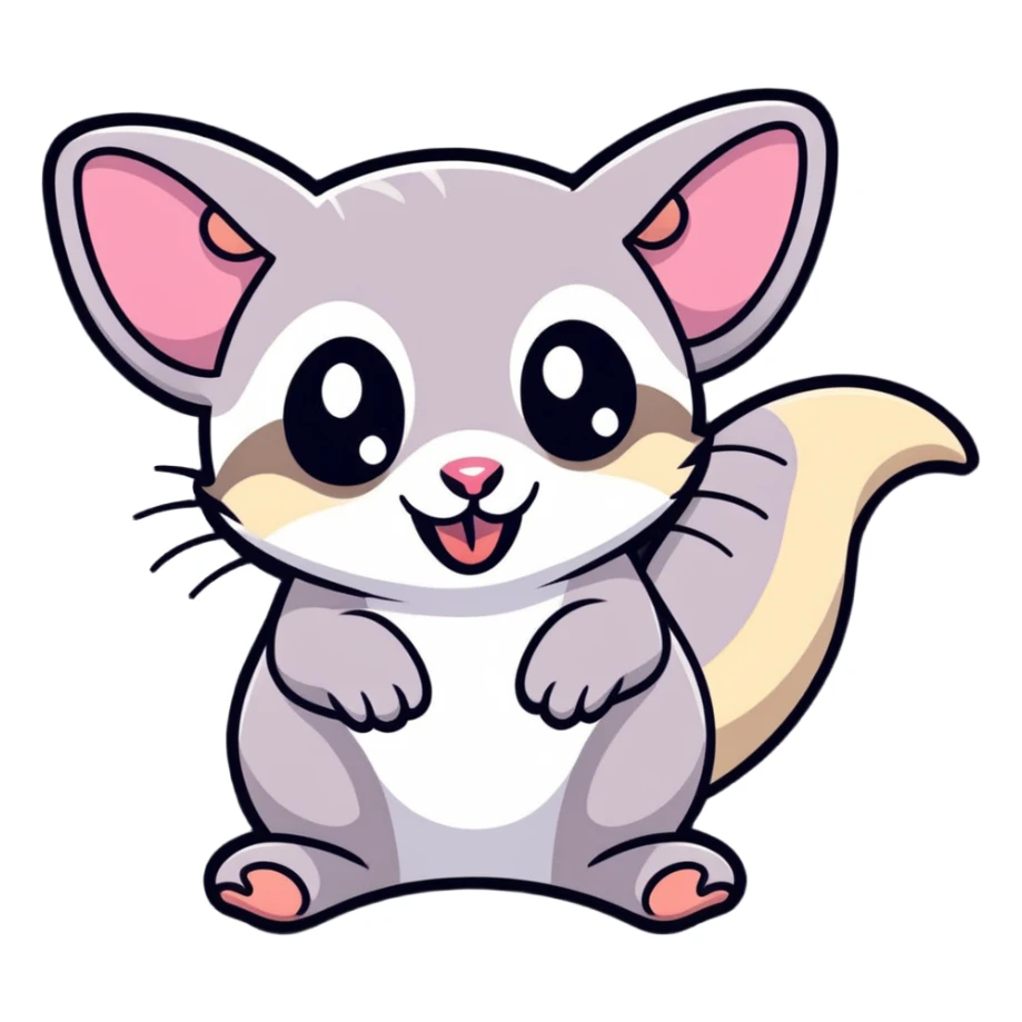 cute sugar glider with its tongue out, bright and playful, classic emoji style with tongue out sticker