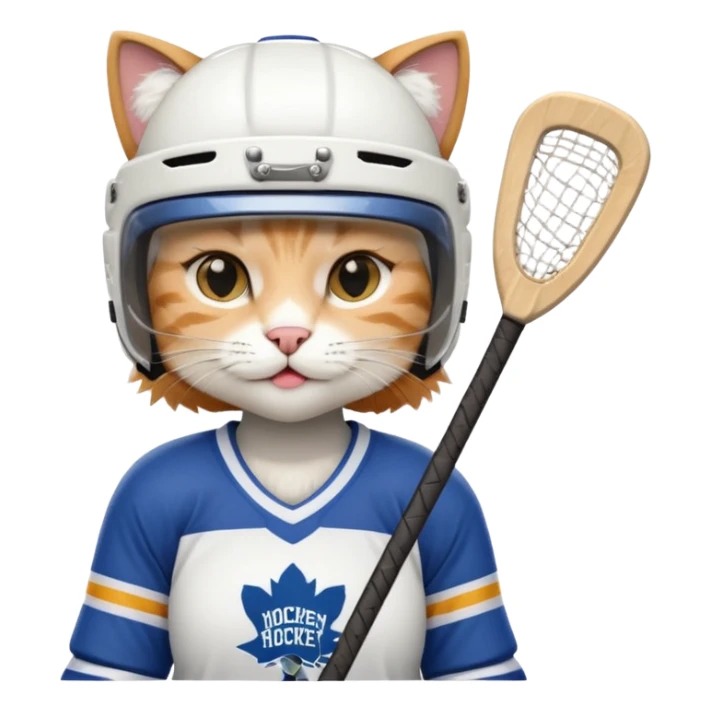 female cat hockey player with hockey stick sticker