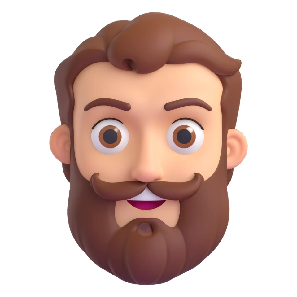 a bearded face showing mixed emotions, smiling and frowning at once, clear expressive style sticker