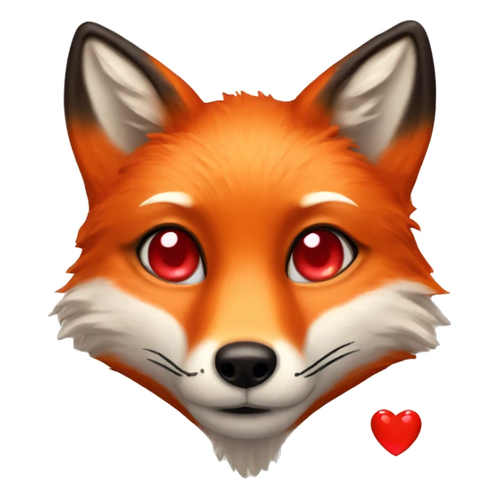 deep lush red fox face with tiny red heart instead of eyes sticker