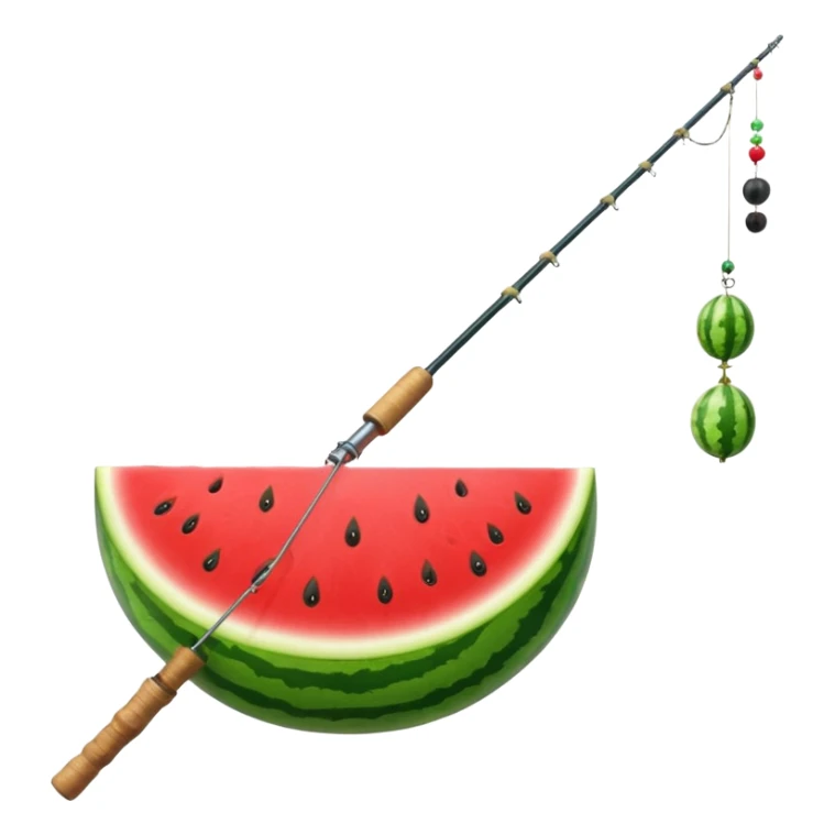 Watermelon on the end of a fishing rod sticker
