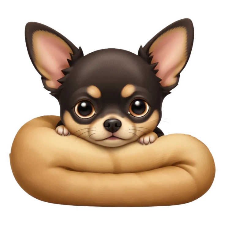 A high-resolution photo-realistic digital illustration of a cute black and tan chihuahua with big eyes shut sleeping lazily. sticker