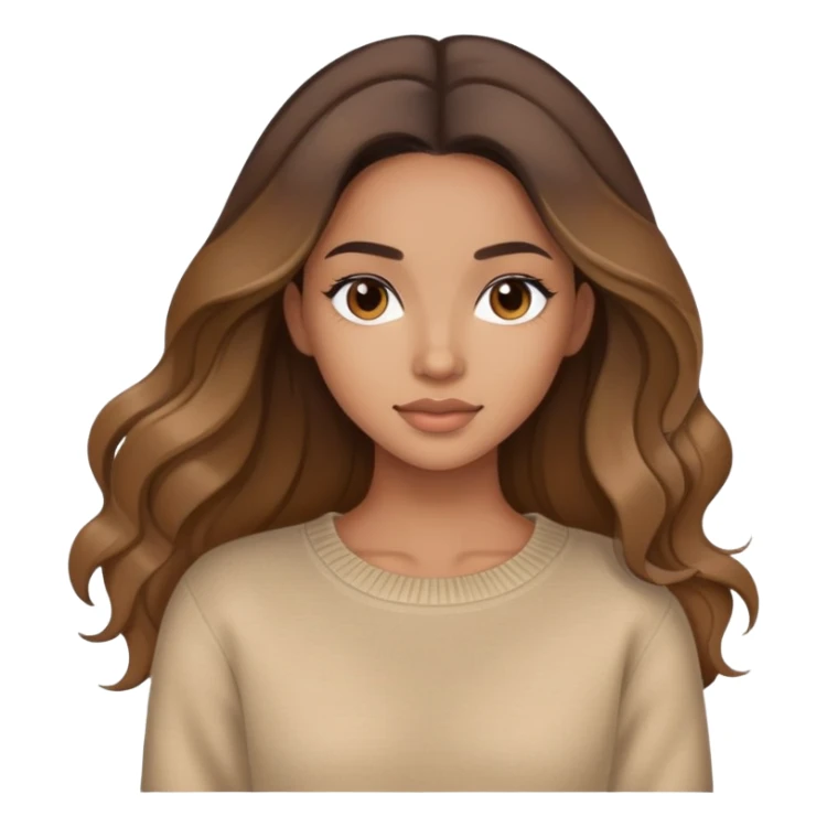 Brunette balayage long hair mixed women beige sweater sticker