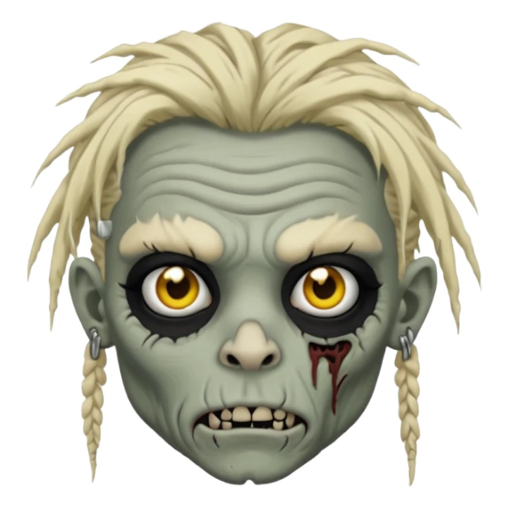 Grey pale skinned zombie boy with wrinkled skin and blond dreadlocks. Nose and ear piercings. Emo. sticker