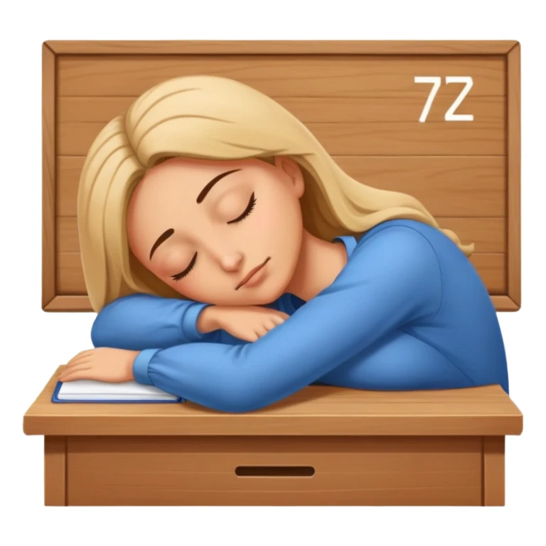 Tired woman teacher sleeping with head on desk sticker