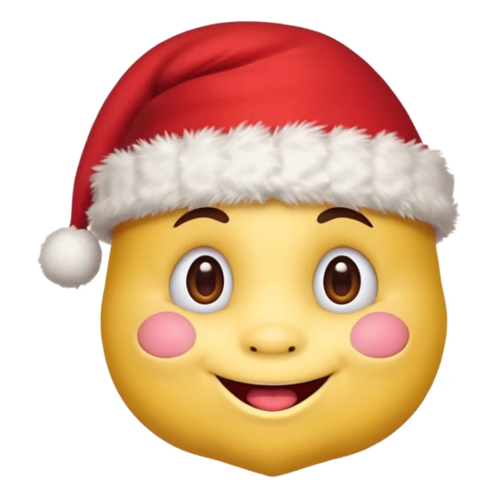 :noel: from jeuxvideo.com: A yellow small smiling face wearing a red Santa hat with a pompom, rosy cheeks and twinkling eyes, conveying a warm, festive vibe. It should be a trolling smile. Like kappa. sticker