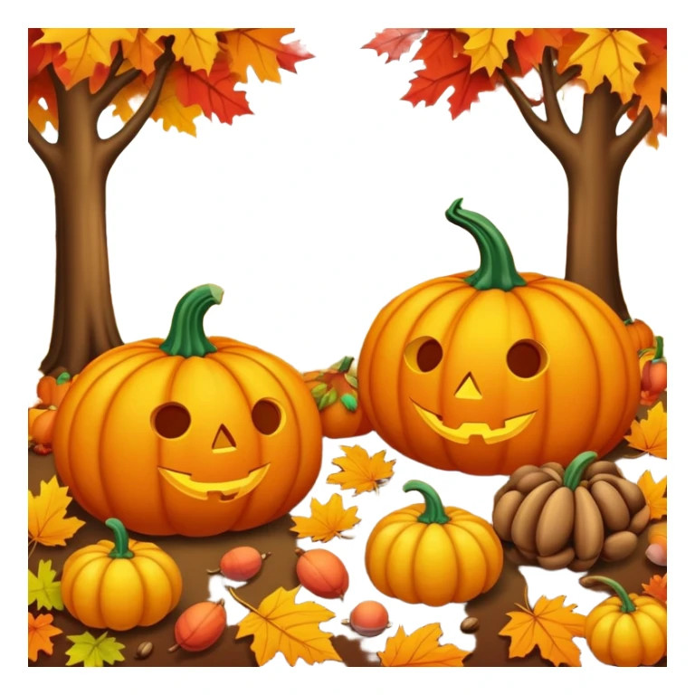 autumn fall scene with colorful leaves, pumpkins, and acorns sticker