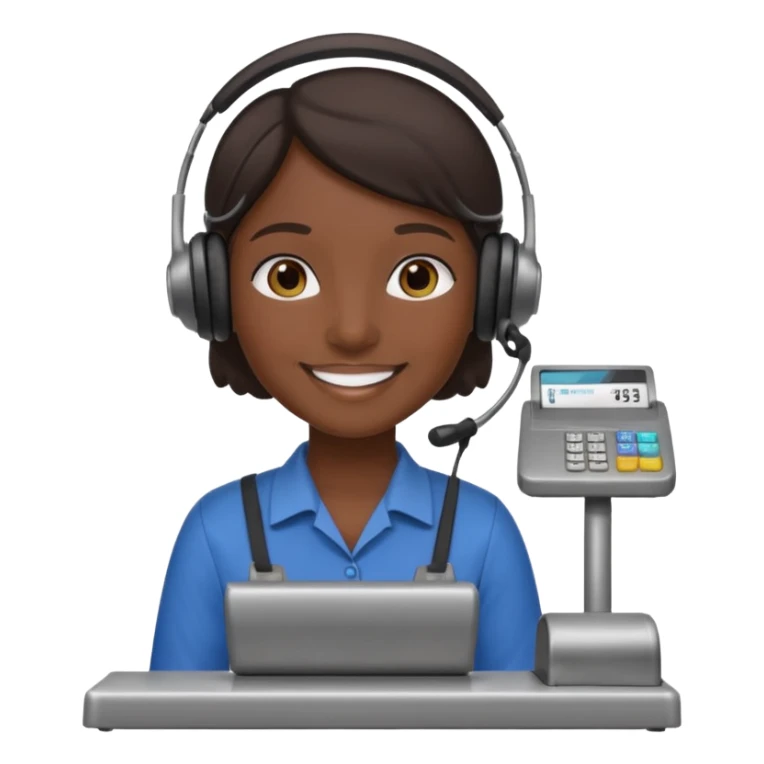Cashier + headset + till, Cafe staff. sticker