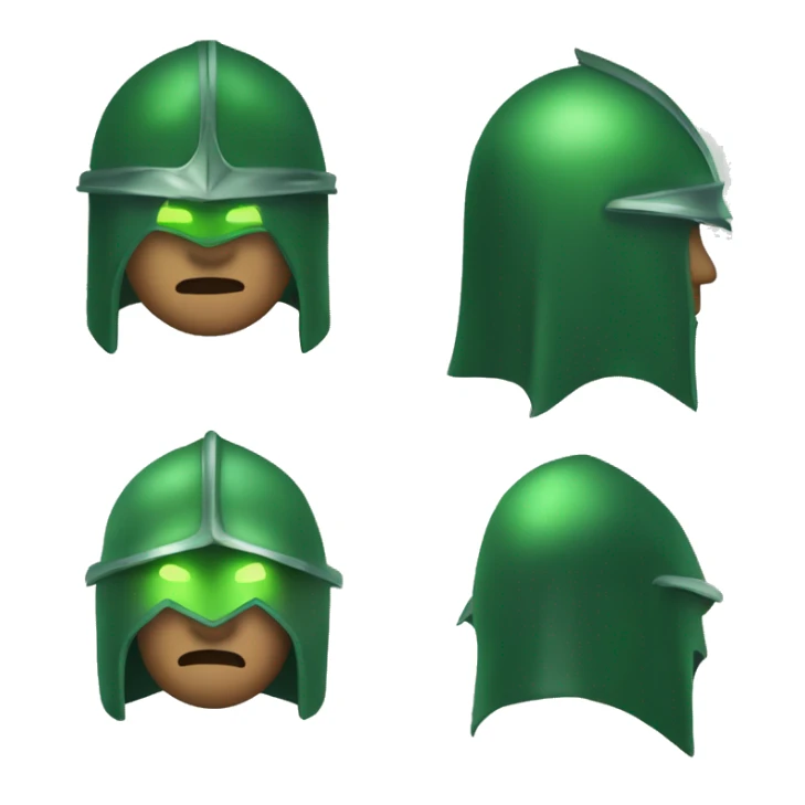 green helmet knight whit lightninh eyes, face all covered, 3/4 position, evil sticker
