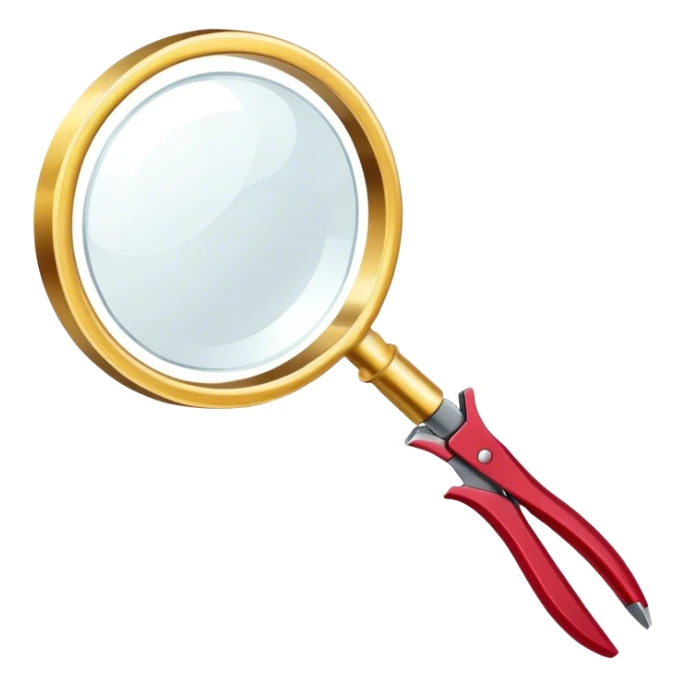 Jewelry art icon. A ring with a golden ruby, magnifying glass and pliers. Minimalistic style, clean lines, transparent background. sticker