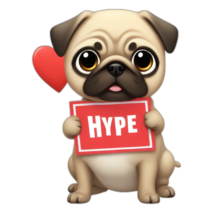 anime pug holding a sign that reads "hype" in red font sticker