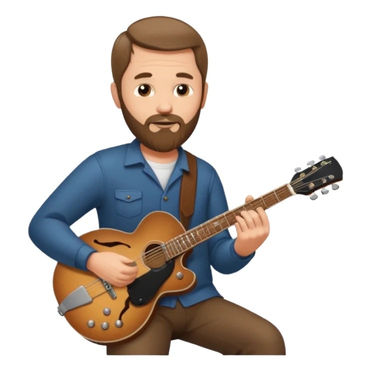 a short hair, with long side beards, middle age metal head with a classic epiphone guitar sticker