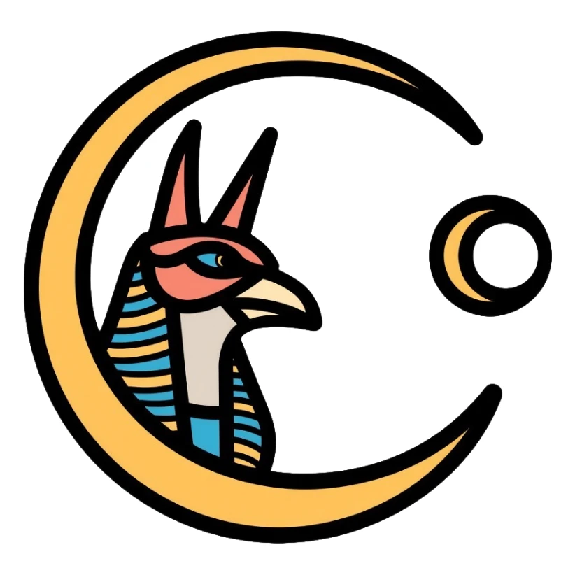 Egyptian moon god Khonsu with falcon head, lunar disk and crescent moon symbol sticker