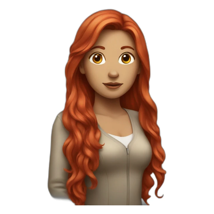 woman with red long hair and a horse sticker