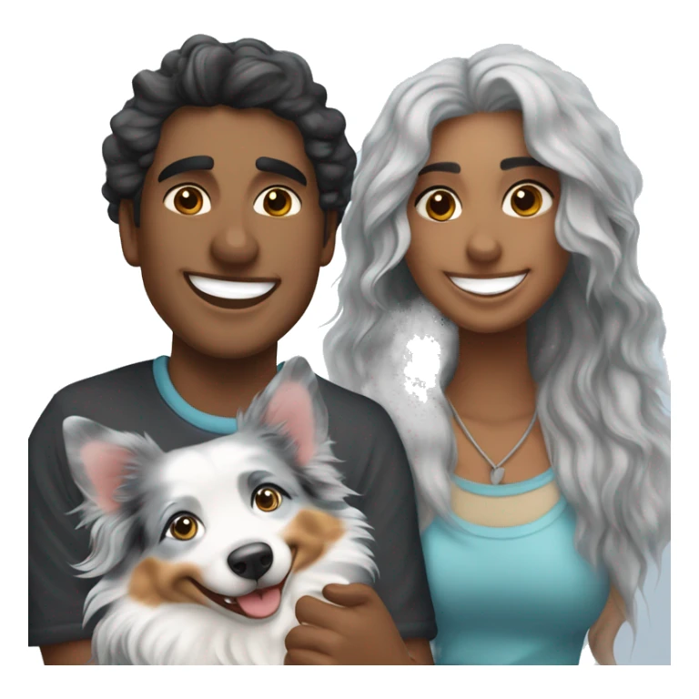 smiling couple with blue merle Australian Shepherd  sticker