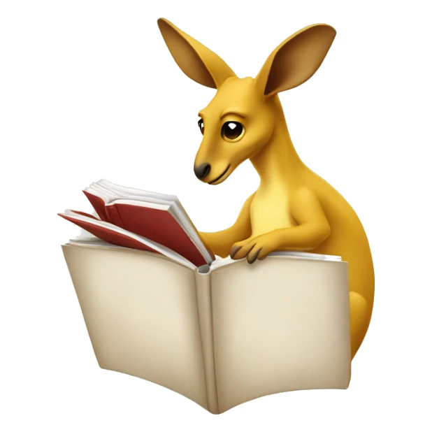 yellow Kangaroo reading a book, only ears visable behind the book sticker