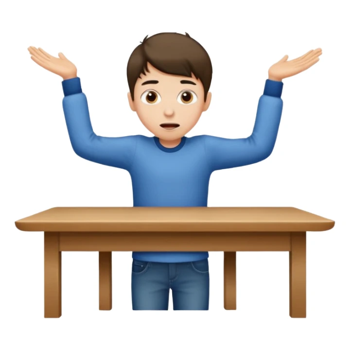 niño parado encima de una mesa con cara de loco sticker