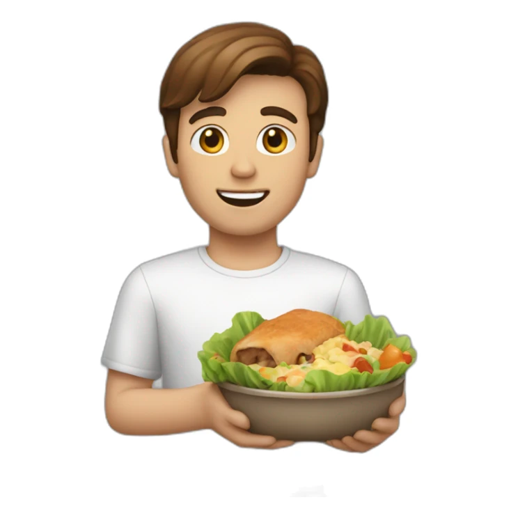 brown hair white guy with meal in hands sticker