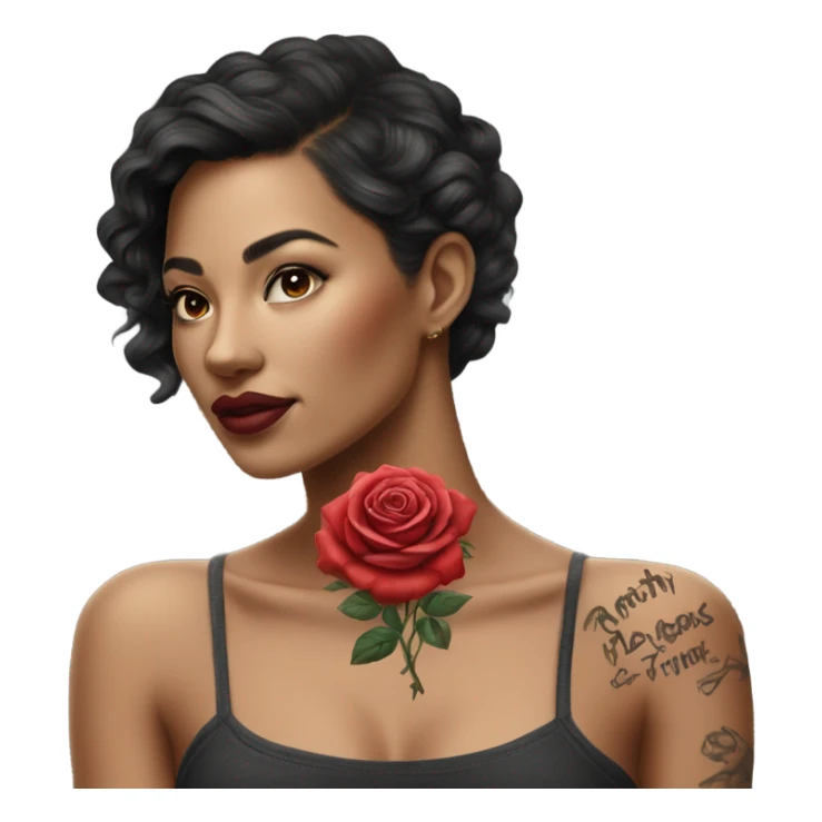 Hyper Realistic beautiful woman model with a small rose tattoo sticker
