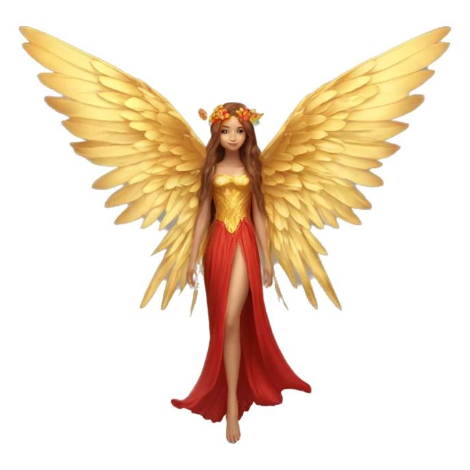 big wings, flower, Beautiful, fairy, gold,red, long hair sticker