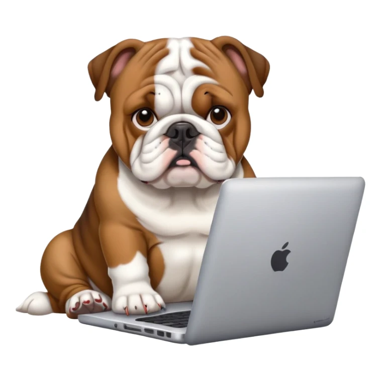 English bulldog with a laptop sticker