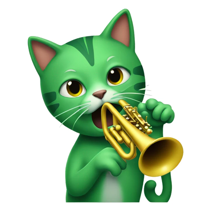 a green cat playing a trumpet sticker