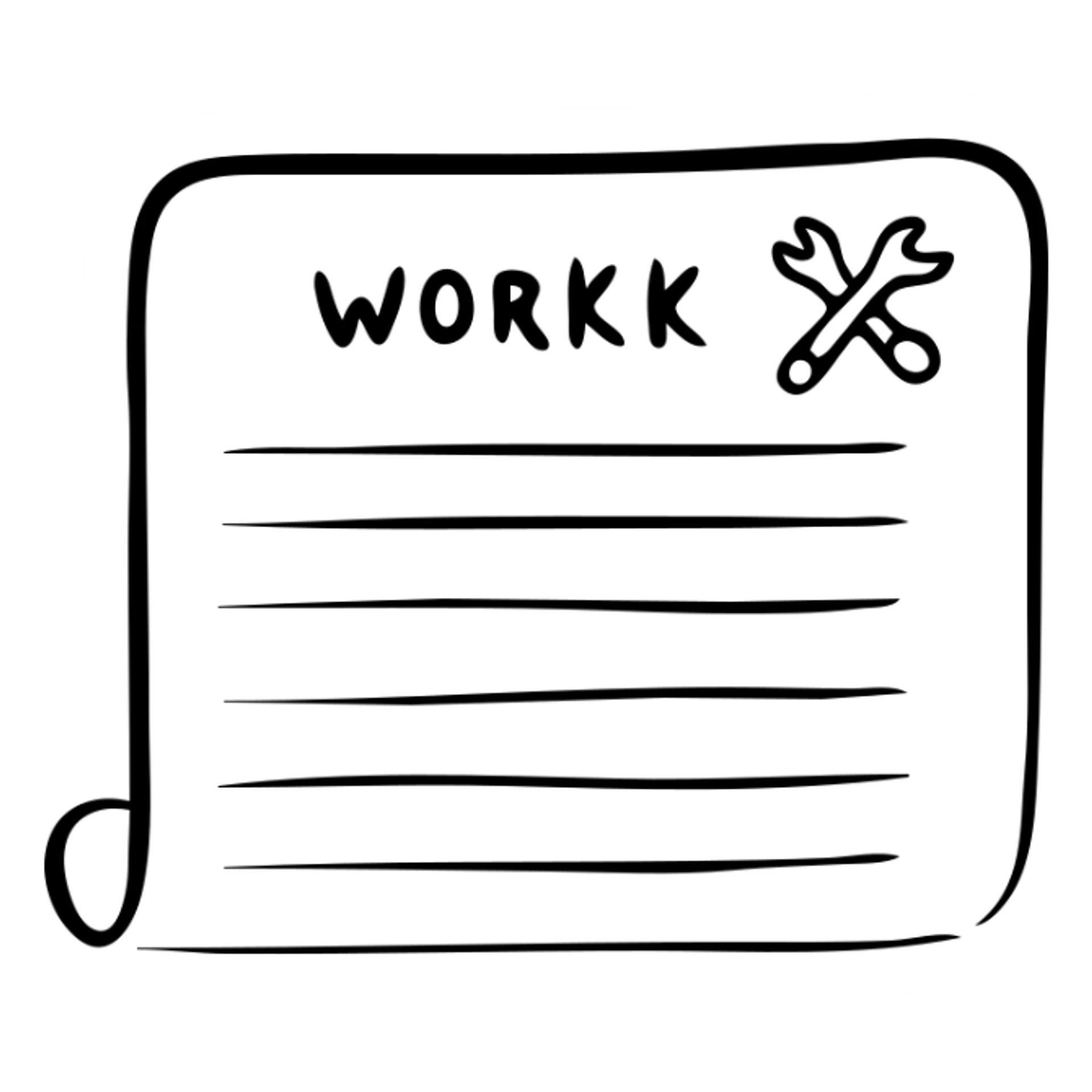 Work order form with lines for text and a wrench symbol sticker
