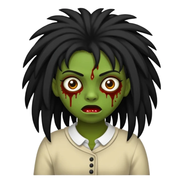 Uma zumbi com os cabelos pretos, longos, liso e com franja, olhos castanhos sticker