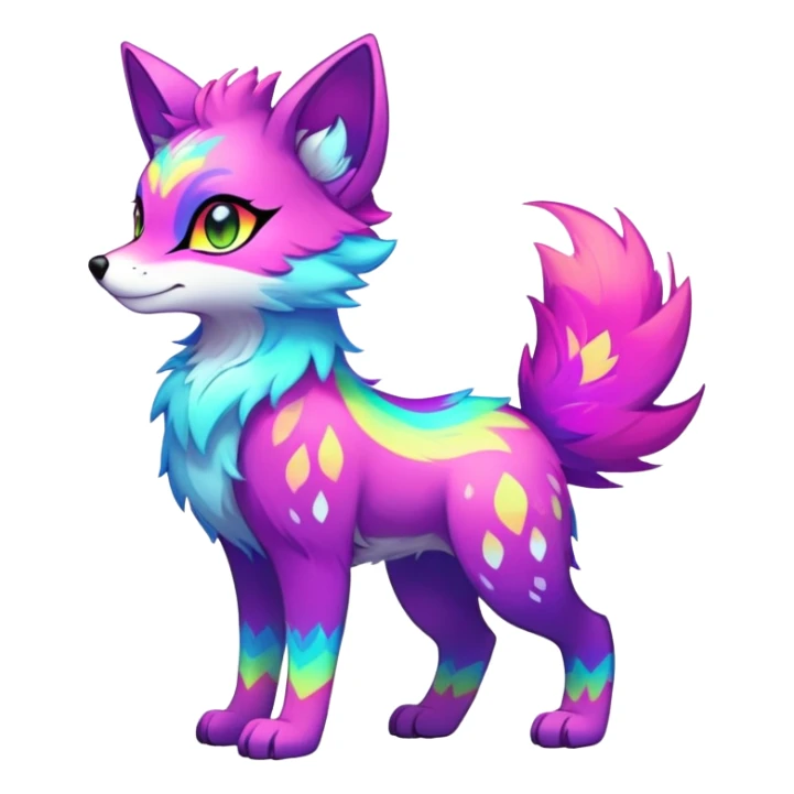 Neon-colored multi-colored cool Falvie-Fionbri-creature-sparkle-fursona, full body, with random markings sticker